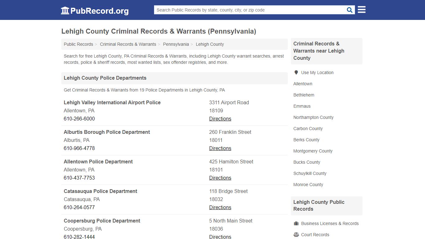 Lehigh County Criminal Records & Warrants (Pennsylvania)